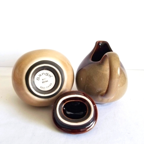 Sango Nova Brown Creamer and Sugar with Lid - Picture 3 of 8